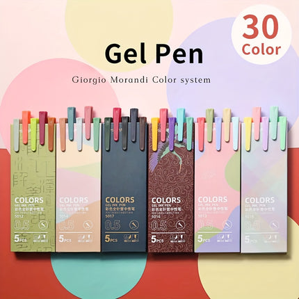 30 Pcs 0.5mm Colored Gel Pen Set - Morandi Macaron Colors for Journaling, Note Taking & Art Projects