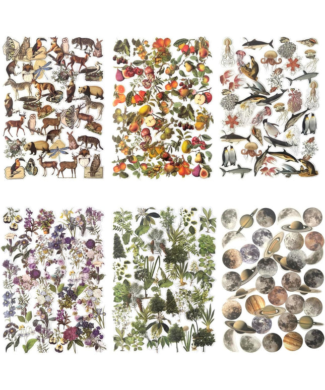 240PCS Waterproof Nature Stickers - Flowers, Leaves & Animals for Journaling, Planners & DIY Crafts