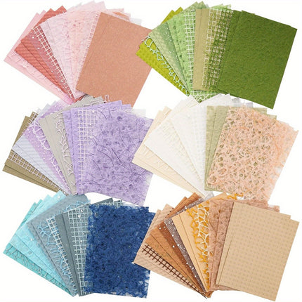 96 Sheets Textured Scrapbook Paper & Mesh Fabric Set - 6 Pack Mixed Media Paper for Junk Journal, Collage & Card Embellishments