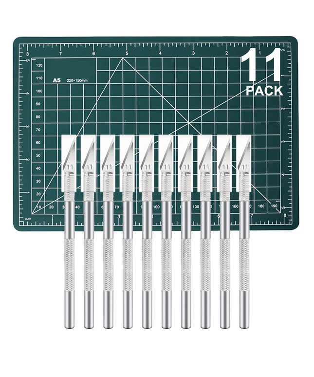 11 Pack Craft Knife Kit | 10 Precision Hobby Knives + A5 Cutting Mat for Art Scrapbooking Stencil