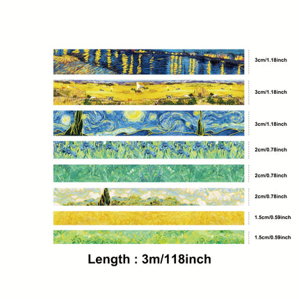 8 Rolls Van Gogh Washi Tape Set - Artistic Masking Tapes for Journaling, Scrapbooking & DIY Crafts