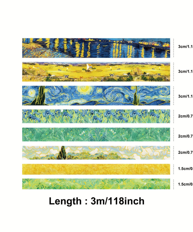 8 Rolls Van Gogh Washi Tape Set - Artistic Masking Tapes for Journaling, Scrapbooking & DIY Crafts