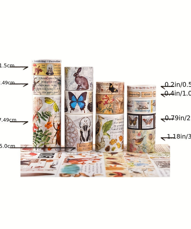 18 Rolls Vintage Washi Tape Set with Floral, Map & Letter Patterns | Multi-Width Decorative Tape for Scrapbooking, Journals & DIY Crafts