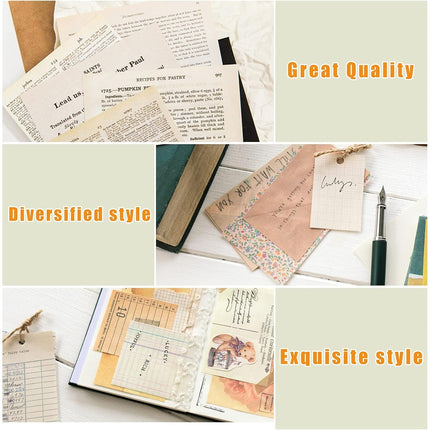 417 PCS Vintage Scrapbooking Paper & Stickers Set - 180 Patterns Journaling Supplies for DIY Crafts, Albums, Travel Journals & Collage Art