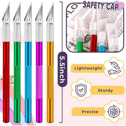 20 Pack Colored Precision Craft Knife Set - Exacto Knife with Blades for Paper, Cardboard, Wood, Hobby & DIY Art Projects