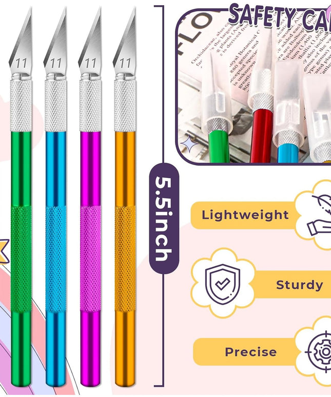 20 Pack Colored Precision Craft Knife Set - Exacto Knife with Blades for Paper, Cardboard, Wood, Hobby & DIY Art Projects