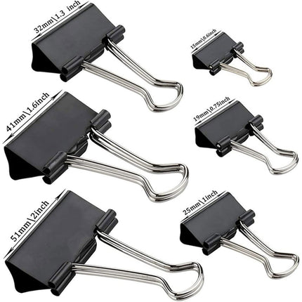 300 Pack Assorted Sizes Binder Clips - 6 Sizes Black Metal Paper Clamps for Office, School, Home Use
