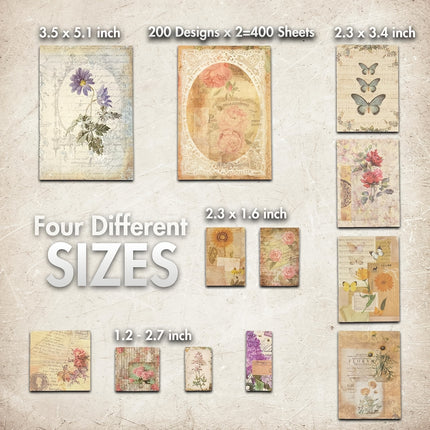 400 sheets/4 Pack Vintage Scrapbook Paper Kit for Journaling Crafts Planner Junk Journal Supplies Collage Card Album DIY
