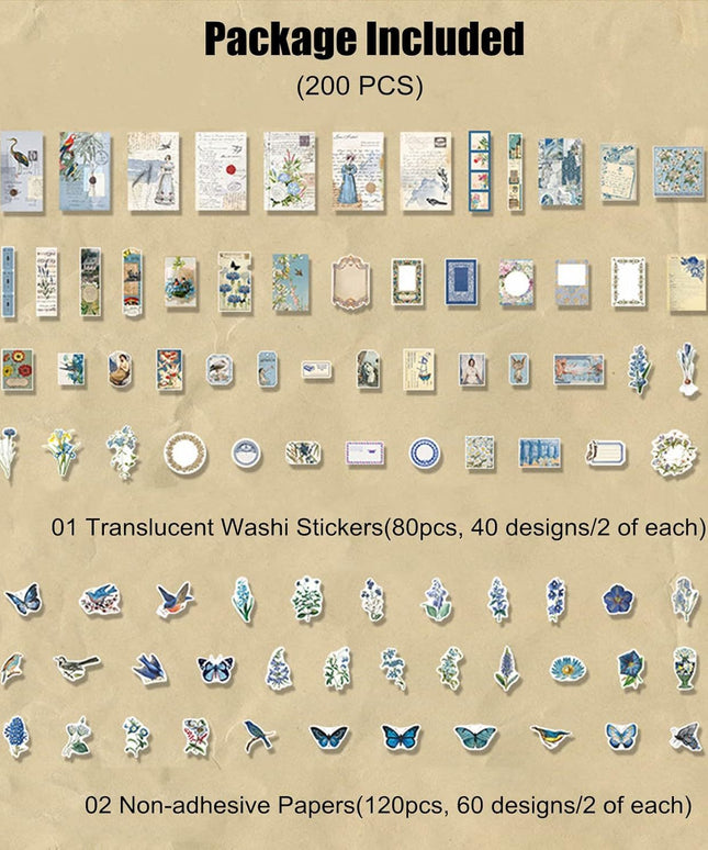 200PCS Vintage Scrapbooking Supplies Kit for Journaling, Scrapbook Sticker Paper Pack for for Journals Junk Journal Planners Aesthetic Cottagecore Room Decor Wall Art Collage Album