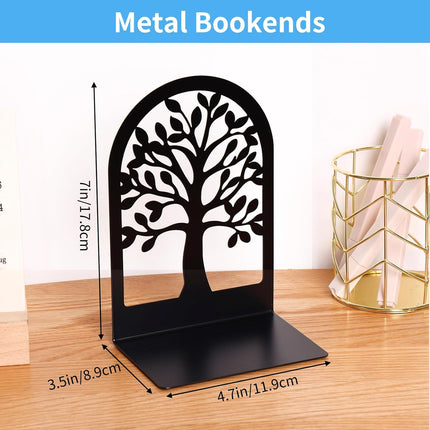 5 Pairs of Decorative Tree Bookends for Shelves - Heavy Duty Black Metal Book Stoppers for Home, Office, School