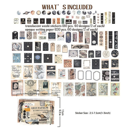 200pcs Vintage Scrapbook Supplies Pack for Junk Journal Planners DIY Paper Stickers Vintage Ephemera Pack Decoupage for Art Journaling Craft Notebooks Collage Aesthetic Gifts