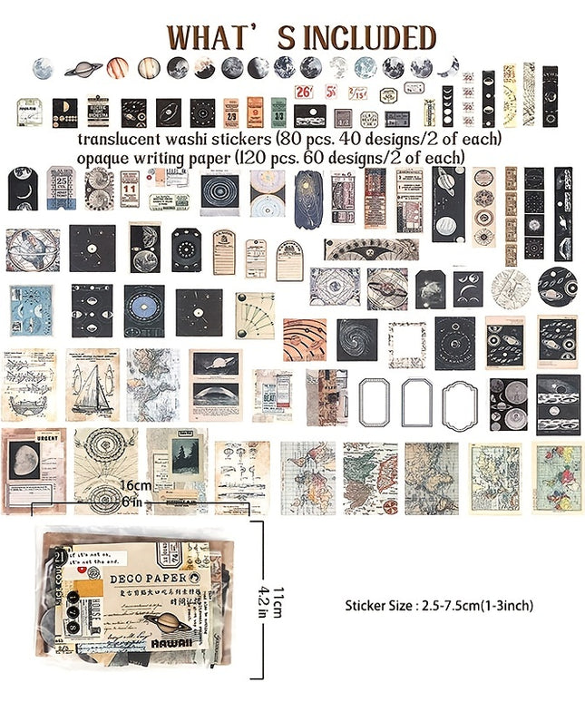 200pcs Vintage Scrapbook Supplies Pack for Junk Journal Planners DIY Paper Stickers Vintage Ephemera Pack Decoupage for Art Journaling Craft Notebooks Collage Aesthetic Gifts