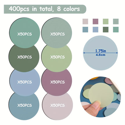 400pcs Morandi Round Transparent Sticky Notes - Clear Waterproof Book Markers & Page Flags for Office & Study Supplies (8 Color Pads)