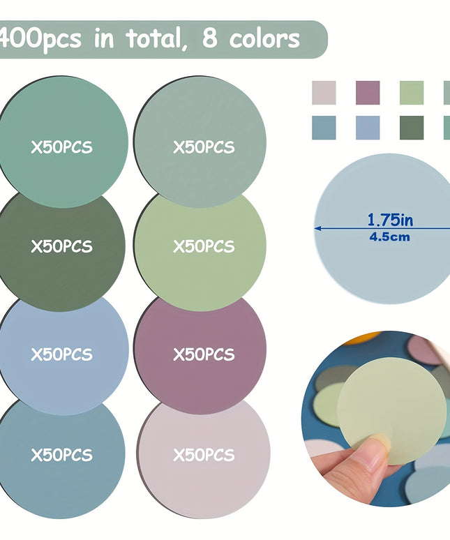 400pcs Morandi Round Transparent Sticky Notes - Clear Waterproof Book Markers & Page Flags for Office & Study Supplies (8 Color Pads)