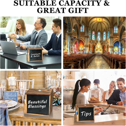 Versatile Wooden Locking Box with Chalkboard & Slot - Multi-Purpose Donation, Suggestion, Prayer & Ballot Box for Wall or Countertop Mount