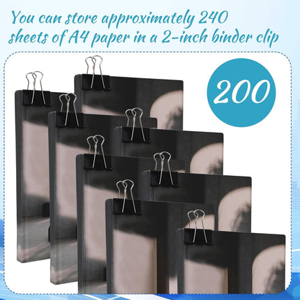 200pcs Extra Large 2 Inch Binder Clips Bulk - Jumbo Metal Black Paper Clamps for Office Supplies, Teachers, Students, Business