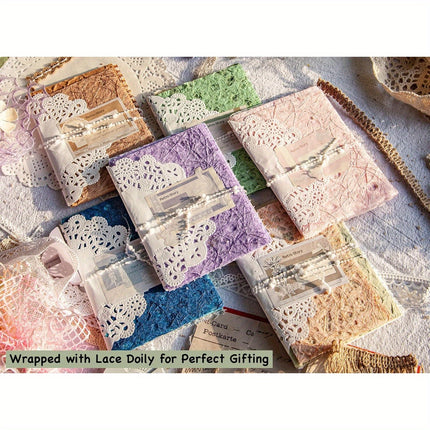 96 Sheets Textured Scrapbook Paper & Mesh Fabric Set - 6 Pack Mixed Media Paper for Junk Journal, Collage & Card Embellishments