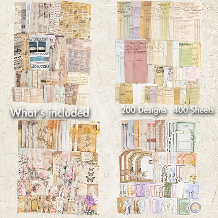 400 sheets/4 Pack Vintage Scrapbook Paper Kit for Journaling Crafts Planner Junk Journal Supplies Collage Card Album DIY