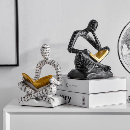Classic Thinker Bookends for Shelves Office Decor, Philosophical Statue Bookend for Home Office Desk, Library Decoration