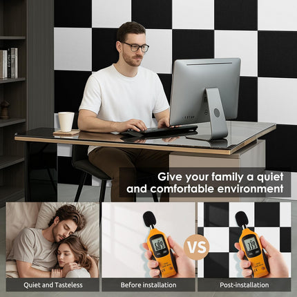 12 Pack Cork Bulletin Board for Wall - 48"x36" Sound Absorbing Felt Tiles with Removable Adhesive Tabs for Home Office Kitchen