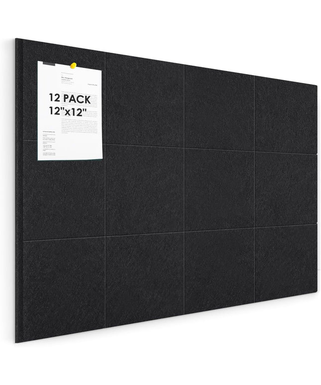 12 Pack Cork Bulletin Board for Wall - 48"x36" Sound Absorbing Felt Tiles with Removable Adhesive Tabs for Home Office Kitchen