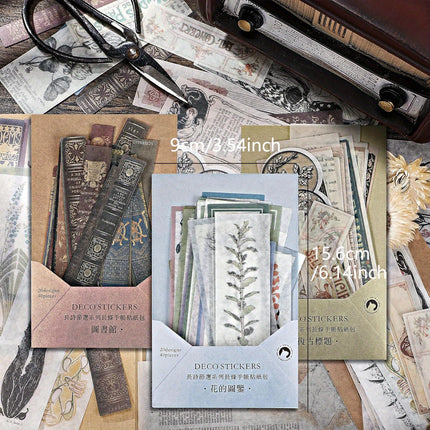120 Pieces Vintage Scrapbook Washi Stickers - Antique Floral, Title & Book Theme Decals for Journals, Planners, Photo Albums & DIY Projects (8-15cm/3.15-5.9in)