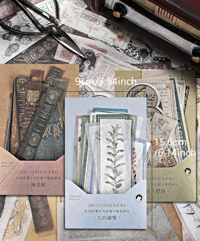 120 Pieces Vintage Scrapbook Washi Stickers - Antique Floral, Title & Book Theme Decals for Journals, Planners, Photo Albums & DIY Projects (8-15cm/3.15-5.9in)