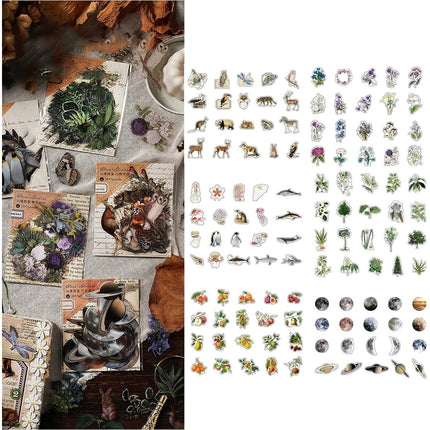 240PCS Waterproof Nature Stickers - Flowers, Leaves & Animals for Journaling, Planners & DIY Crafts