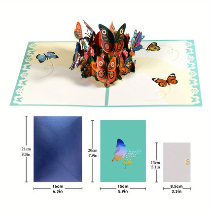 1pc Butterfly 3D Pop Up Greeting Card with Envelope for Women Wife Girl Daughter Girlfriend Wedding Mothers Day