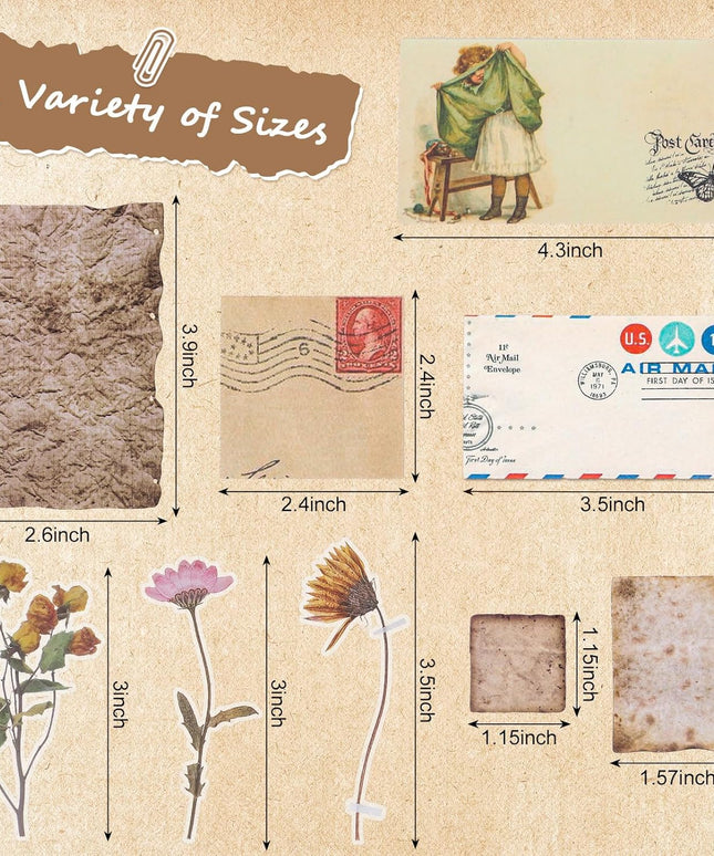 445-Piece Vintage Scrapbook Paper Kit with Floral Stickers | Complete Journaling Supplies for DIY Collage Art, Bullet Journals & Vintage Crafts