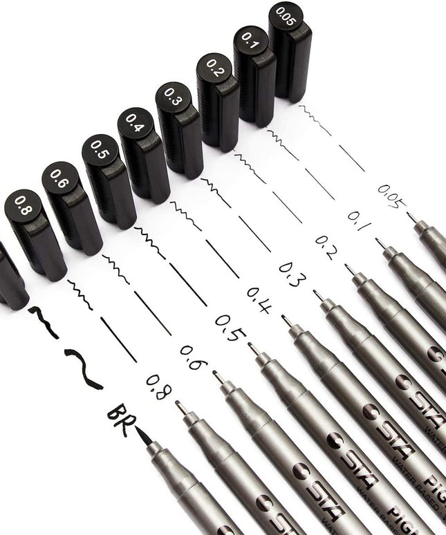 9pcs Micro-Pen Fineliner Set - Waterproof Archival Ink Drawing Pens for Artists, Illustration & Technical Work