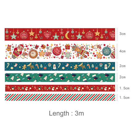 Christmas Washi Tape Set - 6pcs Kawaii Holiday Masking Tapes for Scrapbooking, Gift Wrapping & Decoration