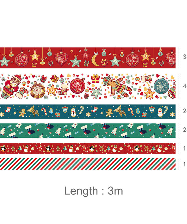 Christmas Washi Tape Set - 6pcs Kawaii Holiday Masking Tapes for Scrapbooking, Gift Wrapping & Decoration