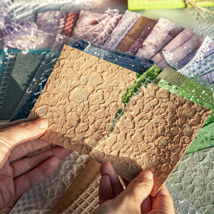 96 Sheets Textured Scrapbook Paper & Mesh Fabric Set - 6 Pack Mixed Media Paper for Junk Journal, Collage & Card Embellishments