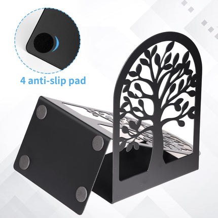 5 Pairs of Decorative Tree Bookends for Shelves - Heavy Duty Black Metal Book Stoppers for Home, Office, School