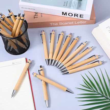 200 Pcs Bamboo Ballpoint Pens Bulk - Retractable Engravable Pens with 1mm Medium Point for Smooth Writing, Custom Corporate Gifts, Journaling Supplies