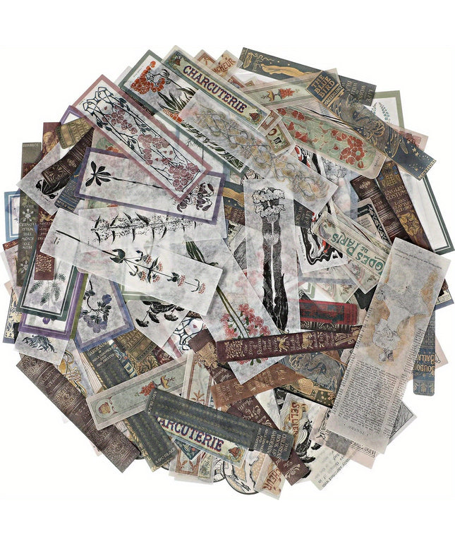 120 Pieces Vintage Scrapbook Washi Stickers - Antique Floral, Title & Book Theme Decals for Journals, Planners, Photo Albums & DIY Projects (8-15cm/3.15-5.9in)