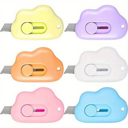 6pcs Cloud Mini Utility Knife Box Cutter With Keychain Hole Portable