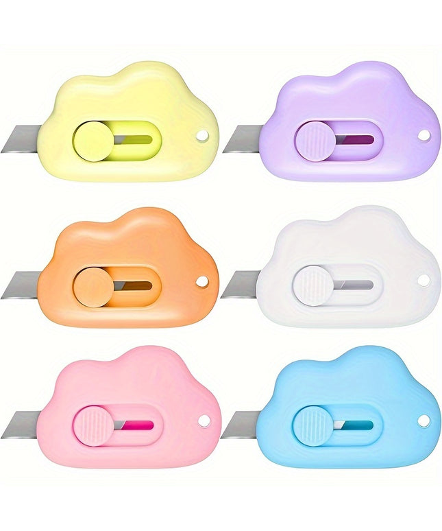 6pcs Cloud Mini Utility Knife Box Cutter With Keychain Hole Portable