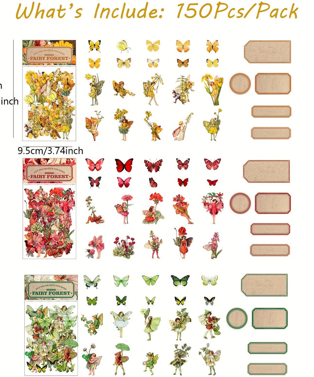 150/300 Pcs Vintage Fairy Stickers - Transparent Flower Fairy Stickers for Journaling, Scrapbooking & Phone Case Decoration