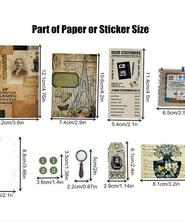 Vintage Scrapbook Sticker Set: 260pcs Retro Scrapbooking Accessories, Decorative Paper for Journaling and Crafting