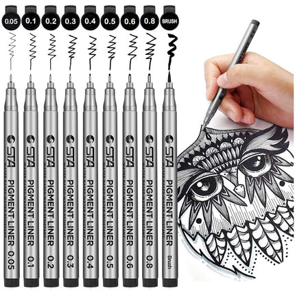 9pcs Micro-Pen Fineliner Set - Waterproof Archival Ink Drawing Pens for Artists, Illustration & Technical Work