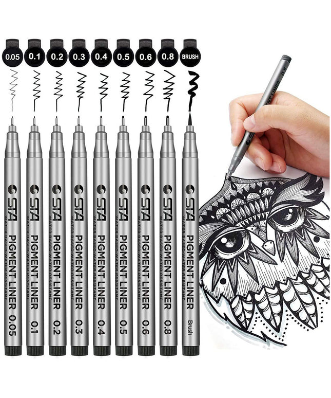 9pcs Micro-Pen Fineliner Set - Waterproof Archival Ink Drawing Pens for Artists, Illustration & Technical Work
