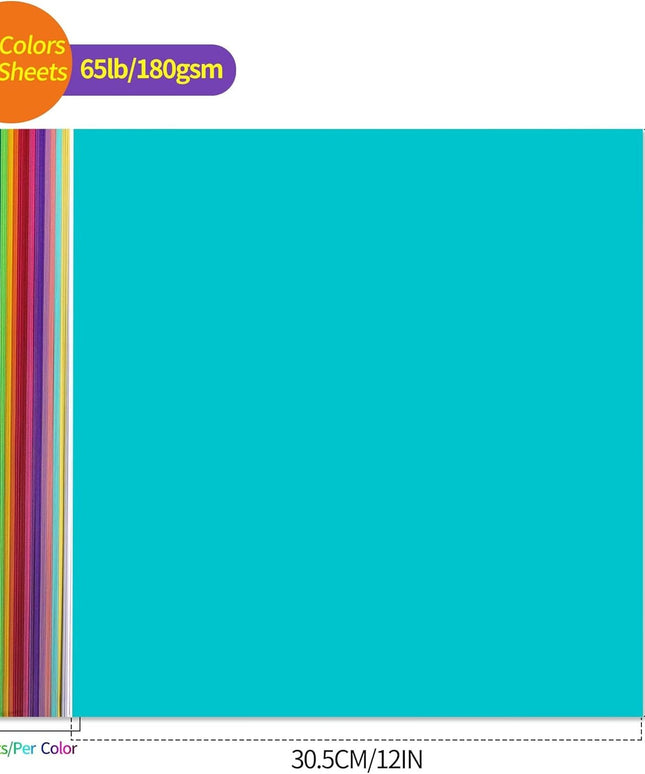100 Sheets Colored Cardstock - 20 Vivid Colors 180GSM Card Paper for Card Making, Scrapbooking, Arts and Crafts Projects (12x12inch/30.5x30.5 cm)
