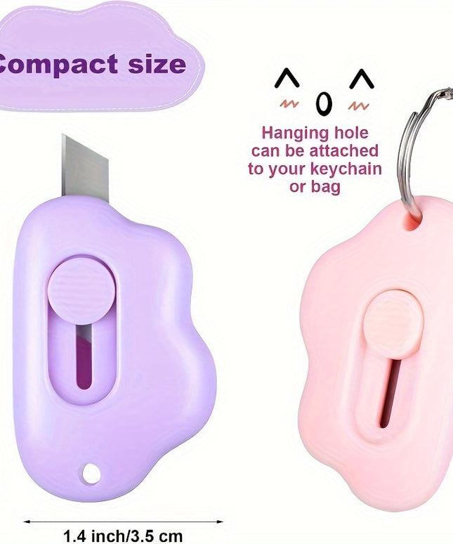 6pcs Cloud Mini Utility Knife Box Cutter With Keychain Hole Portable