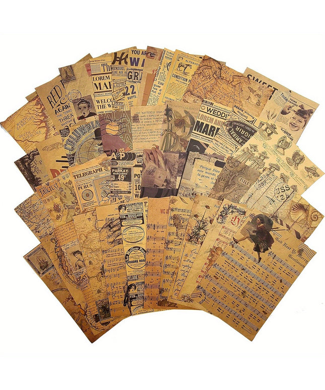 40 Sheets Vintage Scrapbook Paper Set for Scrapbooking- Decorative Kraft Paper for DIY Planner & Junk Journals Cardmaking Collage