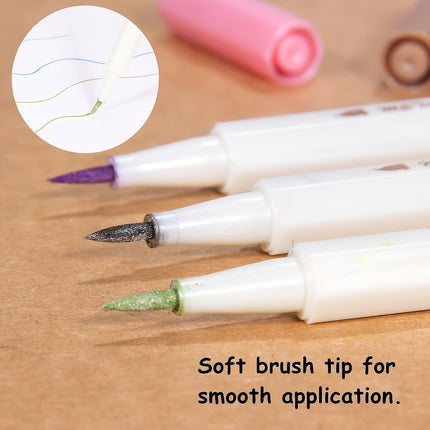 10pcs Metallic Brush Tip Marker Pens Set - Non-Toxic Water-Based Ink for Calligraphy, Card Making, Rock & Mug Painting
