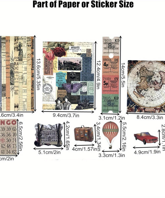 200 Pieces Vintage Ephemera Scrapbooking Supplies Pack for Journaling, Decoupage Paper Scrapbook Stickers Kit for Bullet Junk Journal Planners Collage Craft Notebooks Album