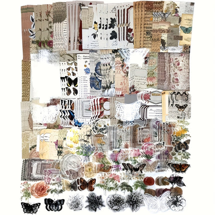 260PCS Vintage Flowers and Butterflies Journaling Scrapbooking Supplies Scrapbook Paper Pack for Junk Journal Planners Collage Craft Notebooks Album
