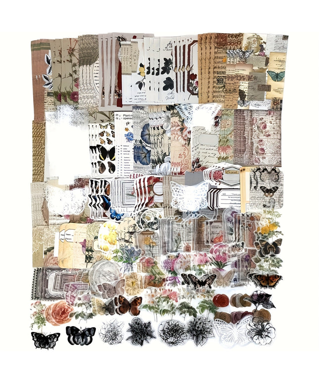 260PCS Vintage Flowers and Butterflies Journaling Scrapbooking Supplies Scrapbook Paper Pack for Junk Journal Planners Collage Craft Notebooks Album